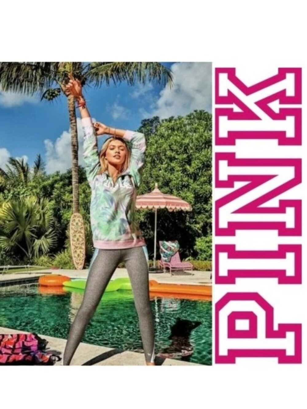 Victoria's Secret PINK | Gray Tropical Cotton mesh Pocket Leggings | Size Small